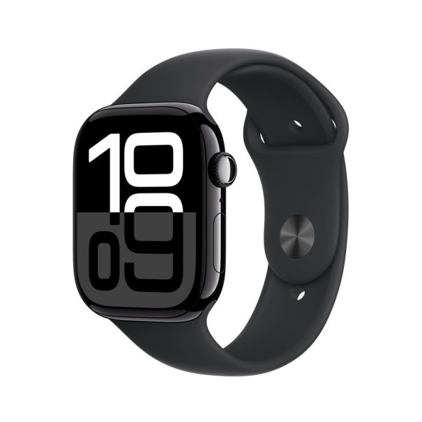 Apple Watch Series 10 GPS 46mm Jet Black aluminium case with Black sport band - M/L