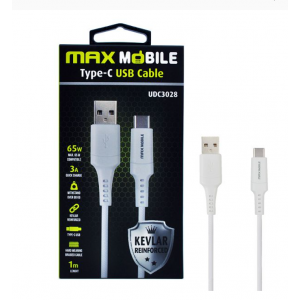 MAXMOBILE DATA KABEL USB 2.0 TYPE C UDC3028 KEVLAR WHITE QC 3A 1m