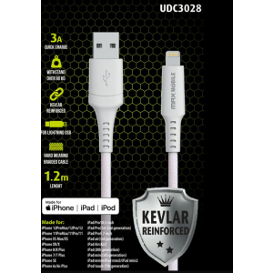 MAXMOBILE DATA KABEL I-PHONE LIGHTNING-USB MFI Apple KEVLAR QC 3A 1,2m white