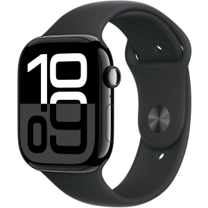 Apple Watch Series 10 GPS 46mm Jet Black aluminium case with Black sport band - M/L