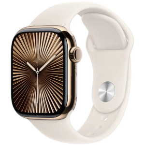 Apple Watch S10 Cellular 42mm Gold titanium case with Starlight sport band - S/M