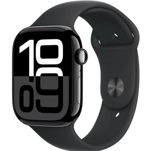 Apple Watch S10 Cellular 46mm Jet Black aluminium case with Black sport band - S/M