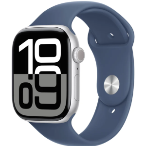 Apple Watch S10 Cellular 46mm Silver aluminium case with Denim sport band - M/L
