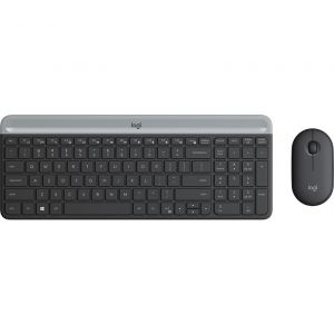Tipkovnica + miš Logitech MK470 Slim, bežična, siva