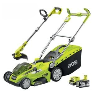 Ryobi aku kosilica RLM18X41H240(18V ONE+, 40cm, košara 50l, 2x4,0Ah) + aku trimer OLT1832 (18V ONE+, 30cm)
