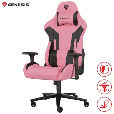 GENESIS NITRO 720 gaming stol, ergonomski, nastavljiva višina / naklon, 3D nasloni za roke, kolesa CareGlideâ„˘, roza črn
