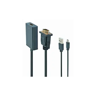 GEMBIRD A-VGA-HDMI-01 adapter (HDMI F - D-Sub (VGA), 3,5 mm stereo priključak, USB 2.0 M; 0,15 m; crna)