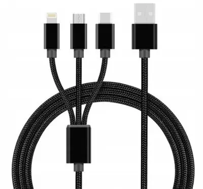USB kabel Micro USB, TYPE-C USB, Lightning za punjenje mobilnih uređaja 3-u-1 2A 1m