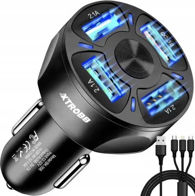 4x USB 3.0 brzi auto punjač 12-32V sa LED 3A + kabel za punjenje