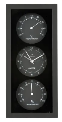 Zidni sat s prikazom temperature i vlažnosti, 26 cm / crna / PVC