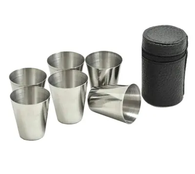 Set od 6 prijenosne čaše od nehrđajućeg čelika 30ml + vrećica