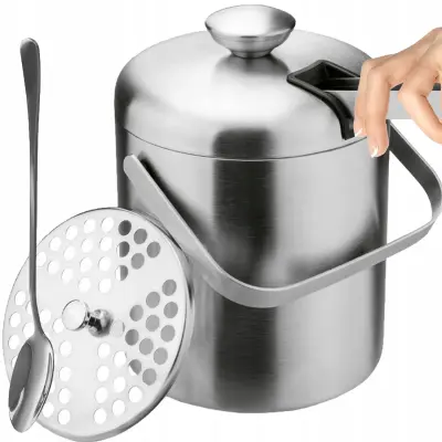 Set posuda za led od nehrđajućeg čelika - kanta 1,3L + hvataljka + žlica