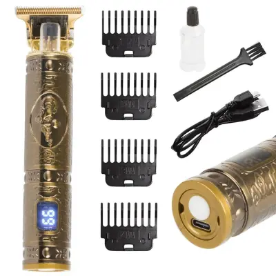 RETRO metalni bežični aparat za brijanje i trimer za kosu i bradu - LCD USB trimer
