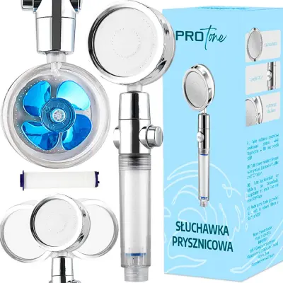 Ručka tuša s turbinskom glavom prozirno plava