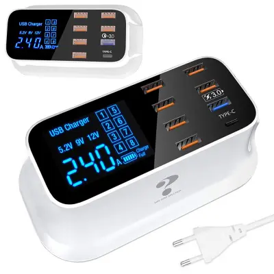 8x USB 3.0 brzi LCD punjač 5-12V 40W