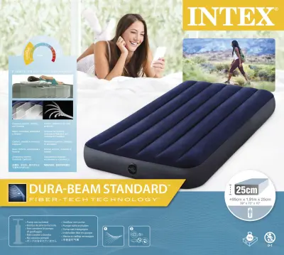 Jednostruki zračni madrac Intex Classic Downy — 191x99x25 cm, plavi, za dom i kampiranje