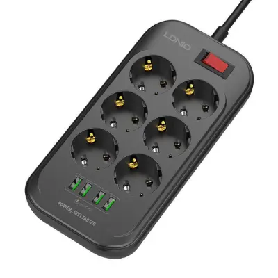 Razvodnik 6 utičnica 230V 4x USB punjač 3,4A crni 2m