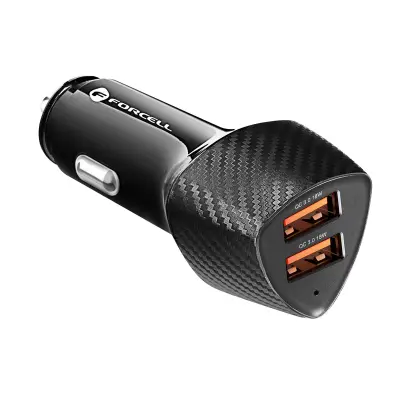 Auto punjač Dvostruki USB 36W Quick Charge 3.0 Elegantni Forcell Crni Karbon