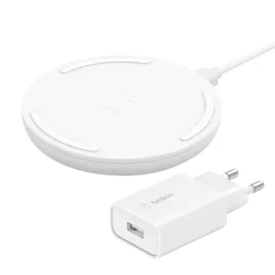 10W bežična indukcijska punjačica s mrežnim punjačem QC 3.0, Belkin - bijela