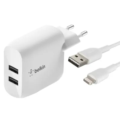 24W dvostruki USB punjač za iPhone s 1m Lightning kabelom, Belkin BOOST↑CHARGE - bijela