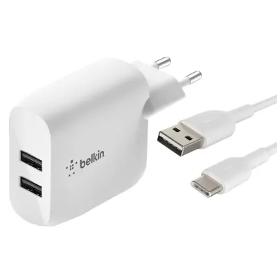 Zidni punjač Dvostruki USB 24W s USB-C kabelom 1m Belkin Boost Charge Bijeli