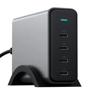 165 W GaN punjač za utičnicu s 4x USB-C priključka, kabel za napajanje, Satechi - sivi