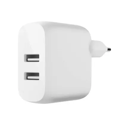 Zidni punjač Dvostruki USB 24W Brzo punjenje Kompaktan Belkin Boost Charge Bijeli