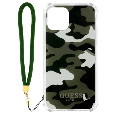 Maska iPhone 12 Pro Max s trakom Camouflage uzorak Guess Zelena