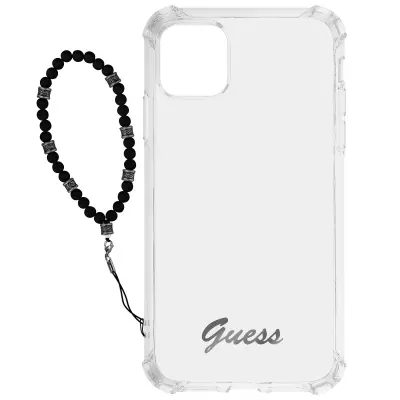 Maska iPhone 12 i 12 Pro Antišok Prozirna Nakit biser narukvica Crna Guess