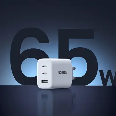 UGREEN USB-C punjač 65W USB-C punjač s 3 priključka PD za prijenosna računala