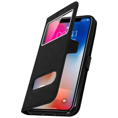 Futrola iPhone X / XS dvostruki prozor silikonska maska - crna