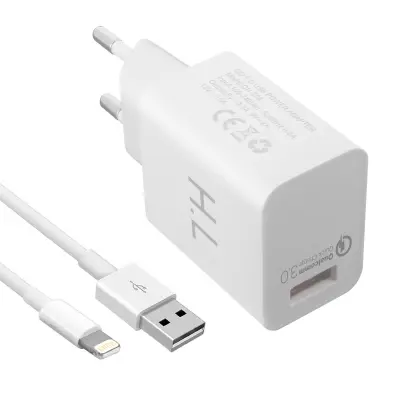 Zidni punjač USB 3A Qualcomm Quick Charge kabel kompatibilan za iPhone iPad Bijeli
