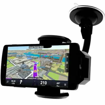 Auto Nosač Smartphone Vjetrobransko Staklo Fleksibilna Ruka Orijentabilan 360° - Crni