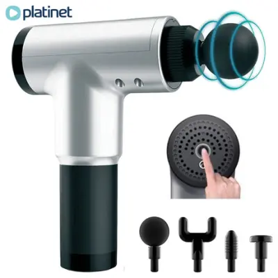 PLATINET PMAS1 masažni pištolj, 20 W, punjiva baterija, 6 razina snage, 4 nastavka