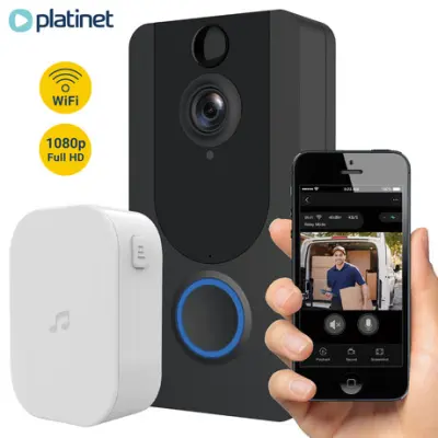 PLATINET PVD7B pametni bežični video zvono na vrata, WiFi, Full HD 1080p, baterija od 5200 mAh, noćni vid, senzor pokreta, vodootporno, Android + iOS