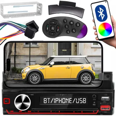 12V 1DIN mobilni auto radio 4x50W MP3 2x USB Bluetooth pametni držač RGB