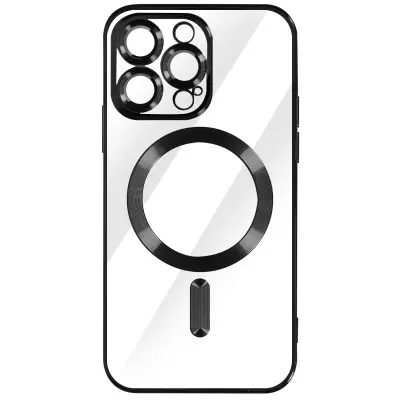 MagSafe maska za iPhone 14 Pro silikon zaštita kamere kromirani rub crna