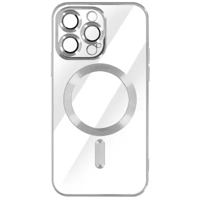 MagSafe maska za iPhone 14 Pro Max silikon zaštita kamere kromirana srebrna