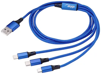 Akyga USB kabel USB-A vtič, Apple Lightning vtič, USB-C® vtič, USB mikro-A vtič 1.20 m plava AK-USB-27