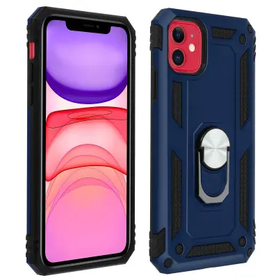 Maska Apple iPhone 11 Antišok dvo-materijalna s prstenom postoljem Tamnoplava