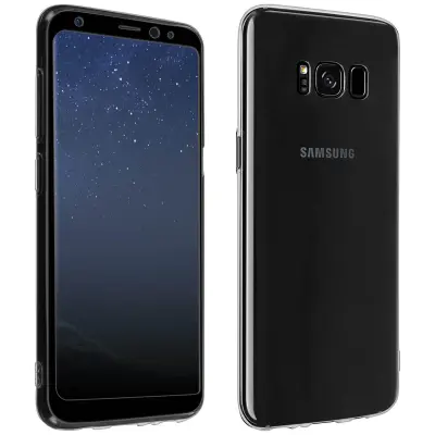 Navlaka Samsung Galaxy S8 Silikonska Mekana i Film Kaljeno Staklo 9H Obrub crni