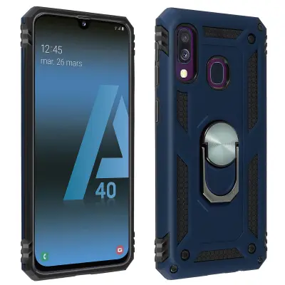 Maska Galaxy A40 Dvo-materijalna Kruta i Meka Prsten Stalak Tamnoplava