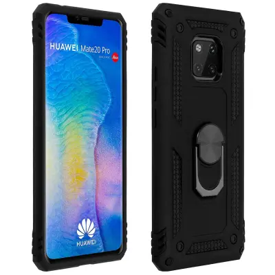 Maska Huawei Mate 20 Pro Dvo-materijalna Kruta Meka Prsten Stalak Crna