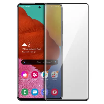 Zaštitna Folija Ekrana Samsung Galaxy A51 Kaljeno Staklo 9H Skošena Transparentna Rub crni