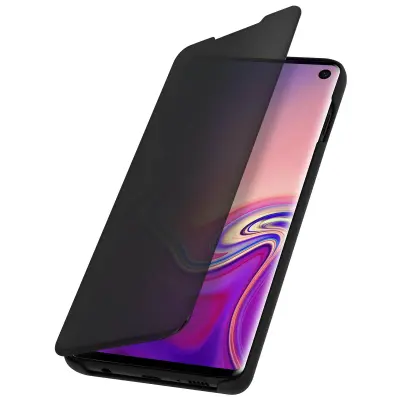 Torbica Samsung Galaxy S10 Prozirna preklopna torbica s ogledalom i video stalkom, crna