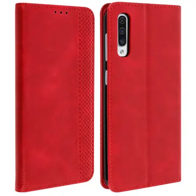 Maska Samsung Galaxy A50 futrola s efektom starosti, držač kartica, podrška - crvena