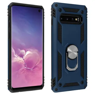 Maska Galaxy S10 Dvo-materijalna Kruta i Meka Prsten Stalak Tamnoplava