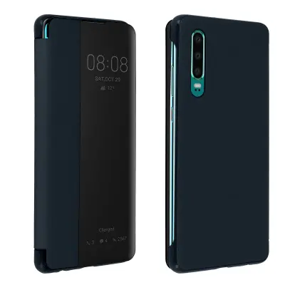 Futrola Huawei P30 veliki prozirni prozor kruta maska tamnoplava