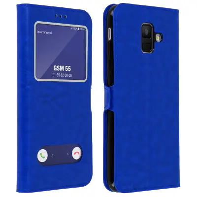 Torbica Samsung Galaxy A6 Preklopna torbica 2x prozor Silikonska gel maska - Plava
