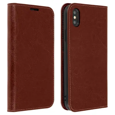 Torbica za Apple iPhone XS Max kožna futrola novčanik funkcija stalka - smeđa